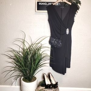 Enfocus Studio  Sleeveless Deep V neck dress w/side ruched, rhinestone